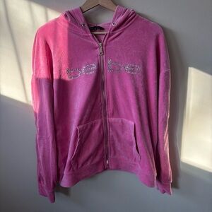 Bebe Bedazzled Pink Velour Zip Up Hoodie
